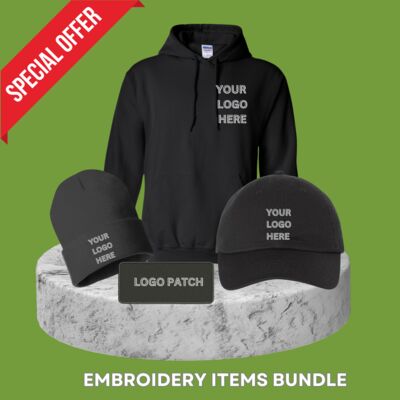 Custom Embroidery Bundle – Hoodie, Hat, Beanie & Patch Thumbnail